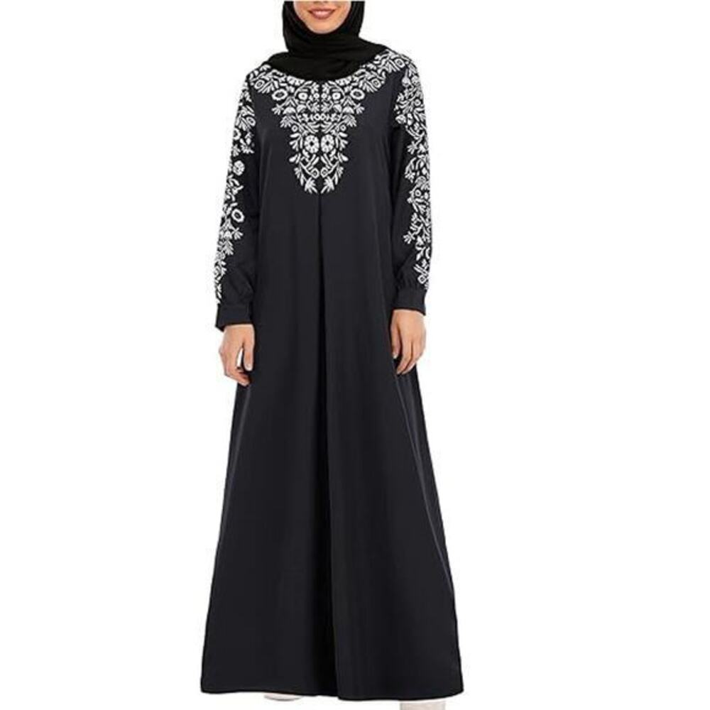 Abetteric Women's Black Long Sleeve Embroidered Back Zip Shift Dress Size Medium